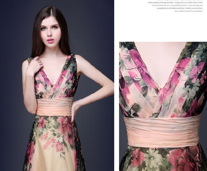 Abito da sera lungo da donna con fiore sulla spalla, elegante, stile europeo e americano