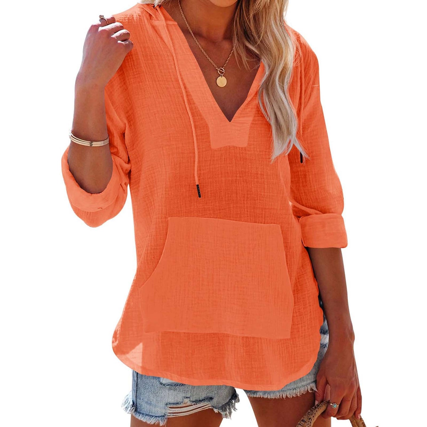 Slub Cotton Solid Color Casual Women's Lightweight Breathable Long Sleeves