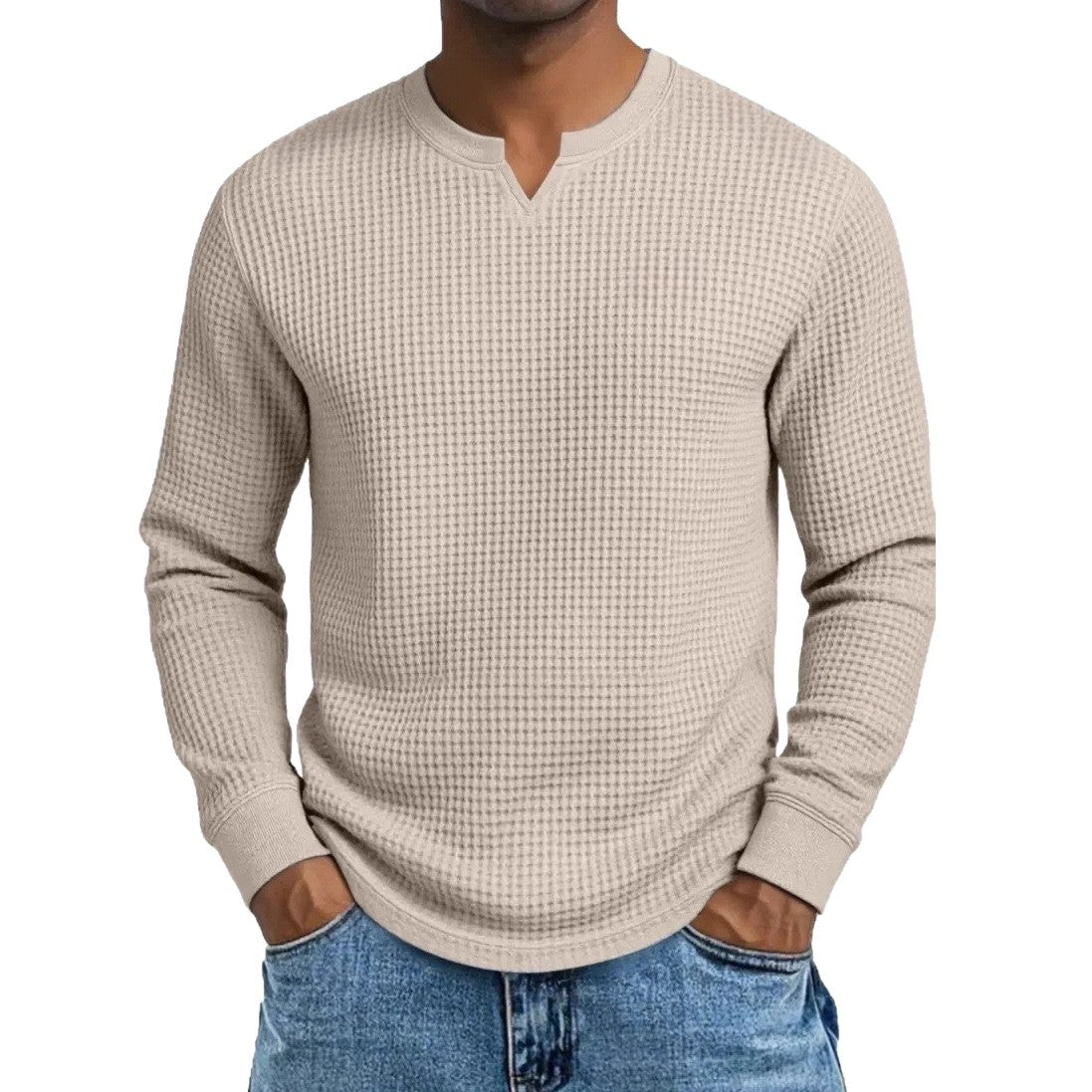 Men's Slim-fit Casual Long-sleeve V-neck Top