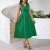 Solid-color Dress With A V-neck For An Elegant Sophisticated Look