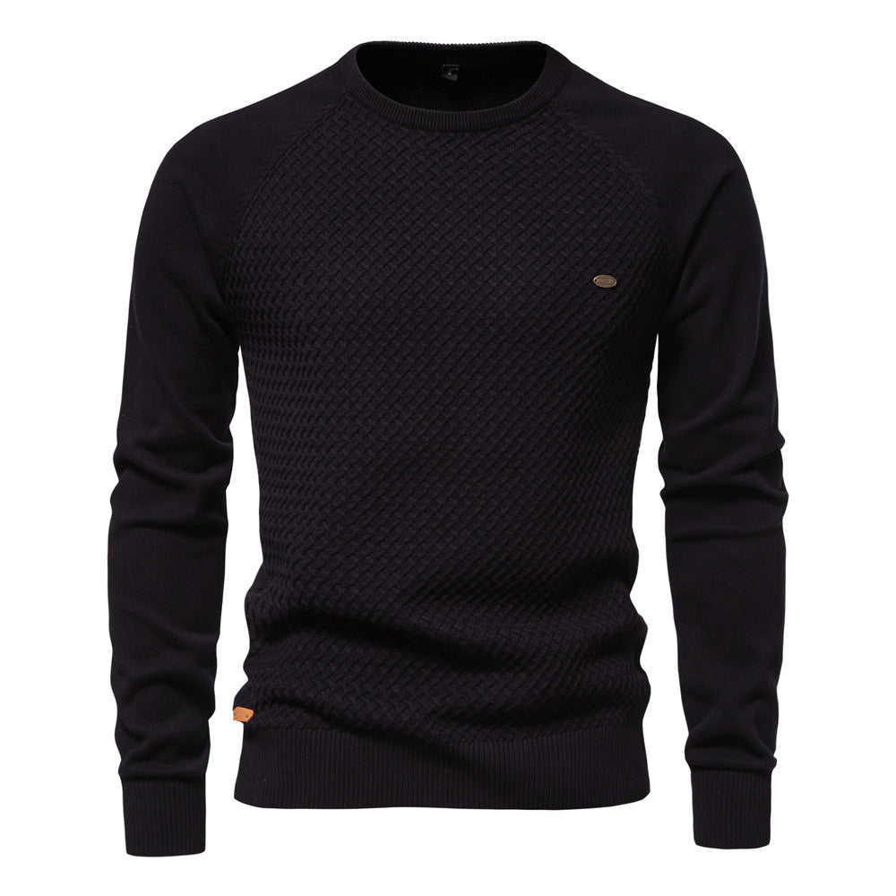 Autumn And Winter New Cotton Men's Sweater Pullover Solid Color Raglan Sleeve Sweater
