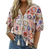 Bohemian Casual V-neck Short-sleeve Printed Blouse