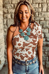 Womens Leopard-Print Short-Sleeve Off-Shoulder Top With A Crew Neck