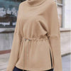 Fisoew Women's Turtleneck Sweatshirts Fleece Drawstring Waist Casual Long Sleeve Pullover Sweater Side Slit Tunic Tops