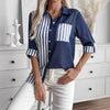 Camicia da donna casual con revers, a righe e blocchi di colore