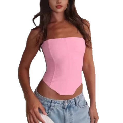 Top da donna asimmetrico a fascia con cinghie e vita attillata alla moda