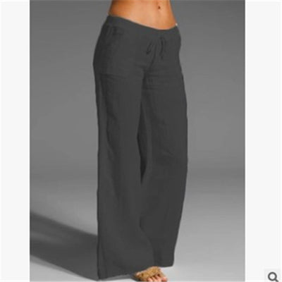 Women's High Waist Wide Leg Pants With Big Bell Pockets And Cotton And Linen Casual Pants
