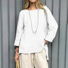 Vintage Cotton-Linen Crew-Neck Long-Sleeve Fashion Blouse For Women