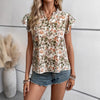Top da donna con scollo a V, maniche corte a volant