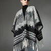 Wool Cloak Black And White Houndstooth Tassel Shawl