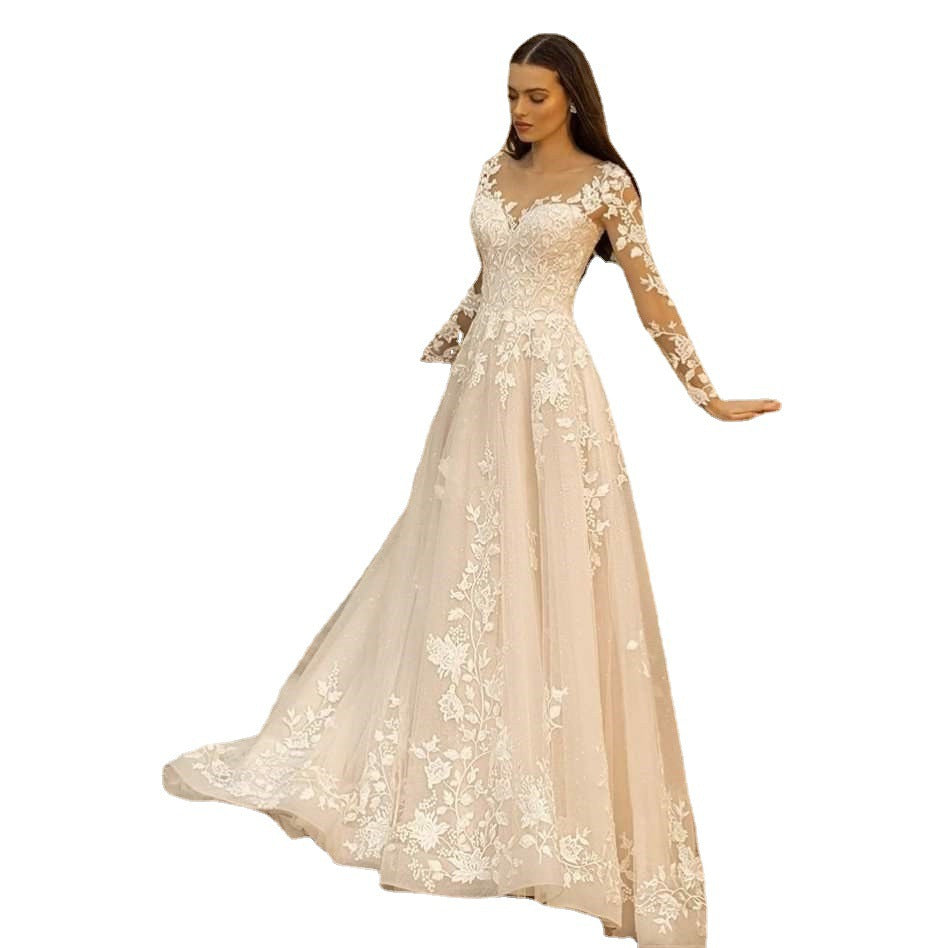 Abito da sposa a maniche lunghe Stile Mori Abito da sposa semplice girocollo