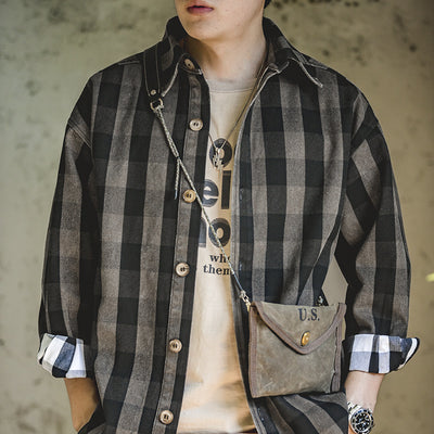 American Retro Plaid Loose Shirt Coat Men