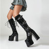 Plus Size Thick Heel Super High Heel High Leg Boot Five-pointed Star Locking Buckle Front Lace-up