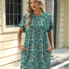 Loose Crew Neck Short Sleeve Printed Pocket Dress