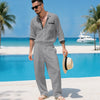 Set due pezzi camicia e pantaloni in lino da uomo
