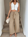 Pantaloni Larghi Casual da Resort con Fascia in Vita a Fiocco