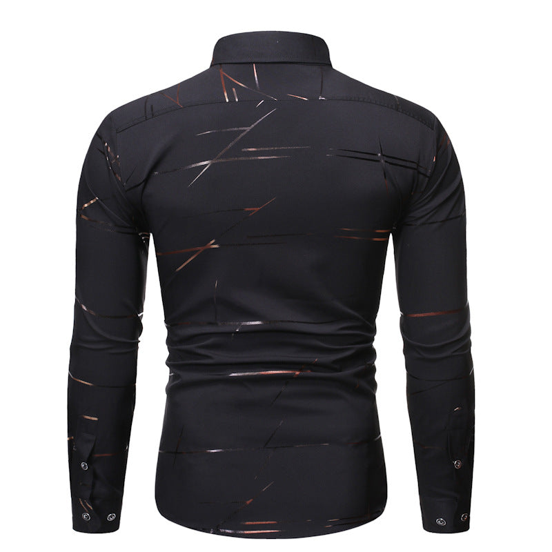 Camicia da uomo a maniche lunghe con stampa bronzata e colletto alla coreana modello Henry