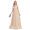 Vestito da sera formale con paillettes, scollo a V, vita alta