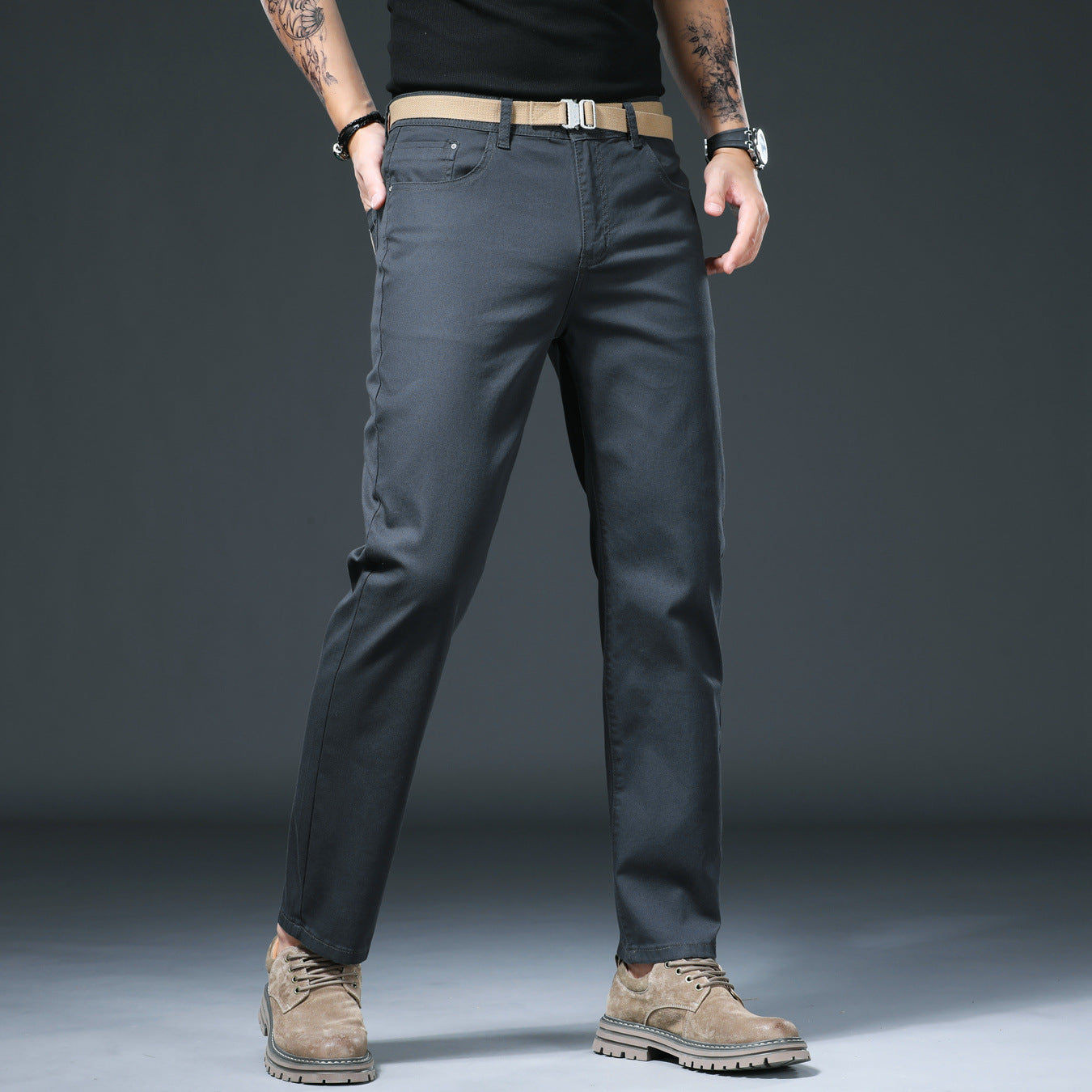 Straight Spring And Autumn Versatile Simple Loose Elastic Spring Men's Casual Pants