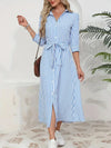 Womens Fashion Striped Cardigan Lapel Shirt Dress