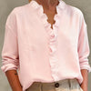 Camicetta da donna casual a maniche lunghe con scollo a V e bordo in pizzo