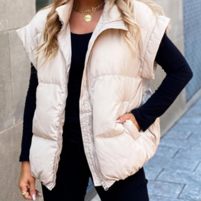 Cappotto da pendolarismo alla moda con collo alto, tasca con cerniera, gilet imbottito in cotone