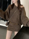 Off-shoulder Loose-fitting Women's Sweater Skirt Casual Knitted Top