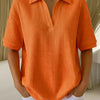 V Neck Waffle Knit Solid Color Loose Fitting Pullover Top