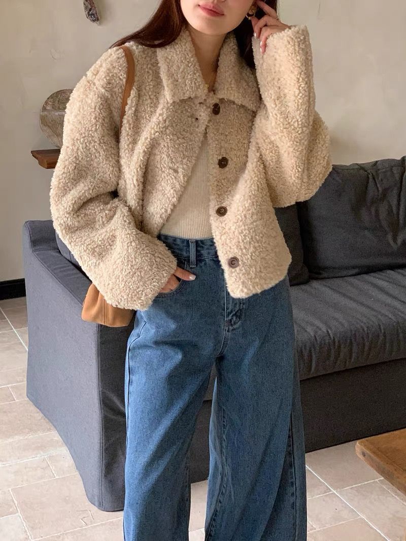 Lapel Single Breasted Loose Short Velvet Top