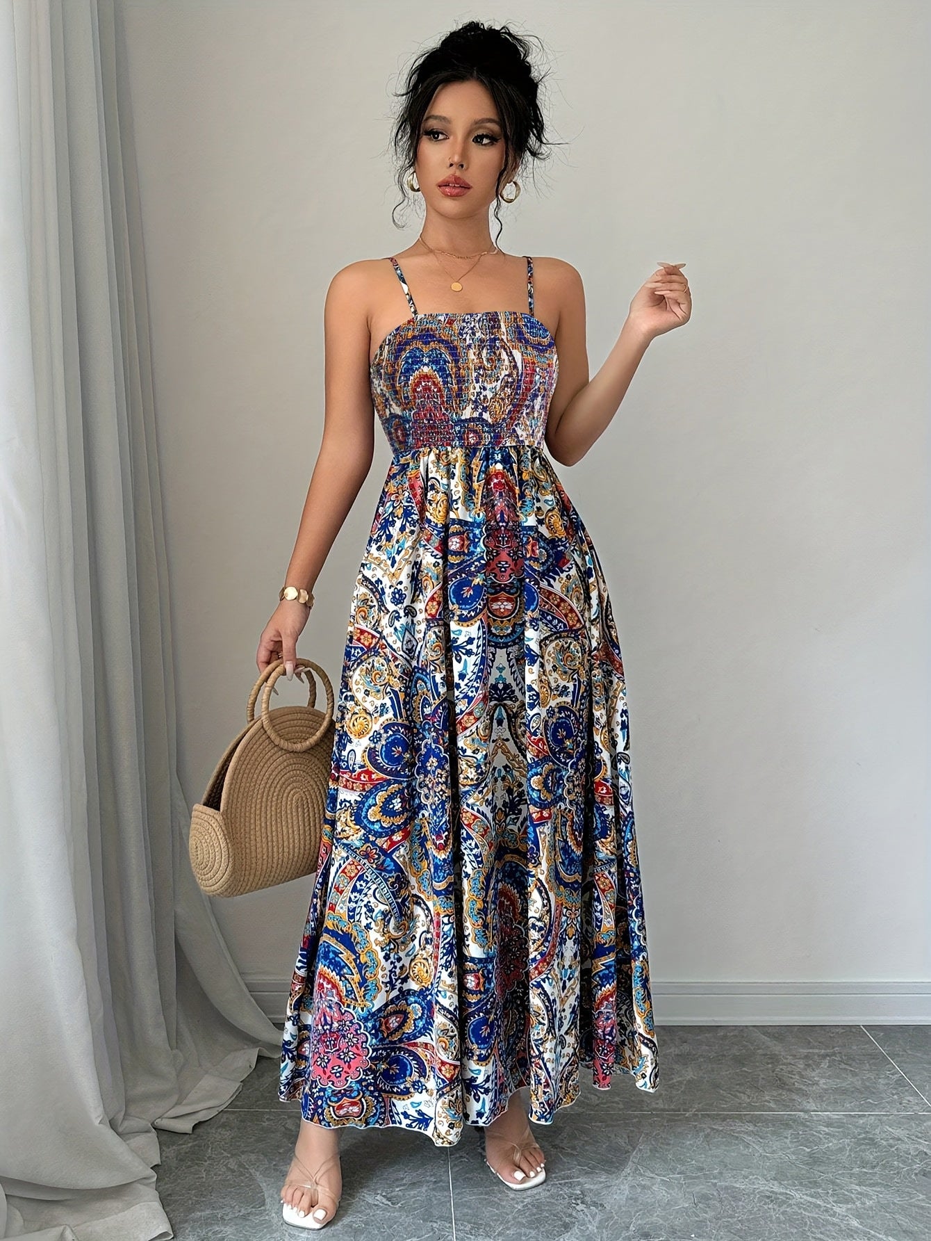 Mid Length Womens Printed Slip Dress