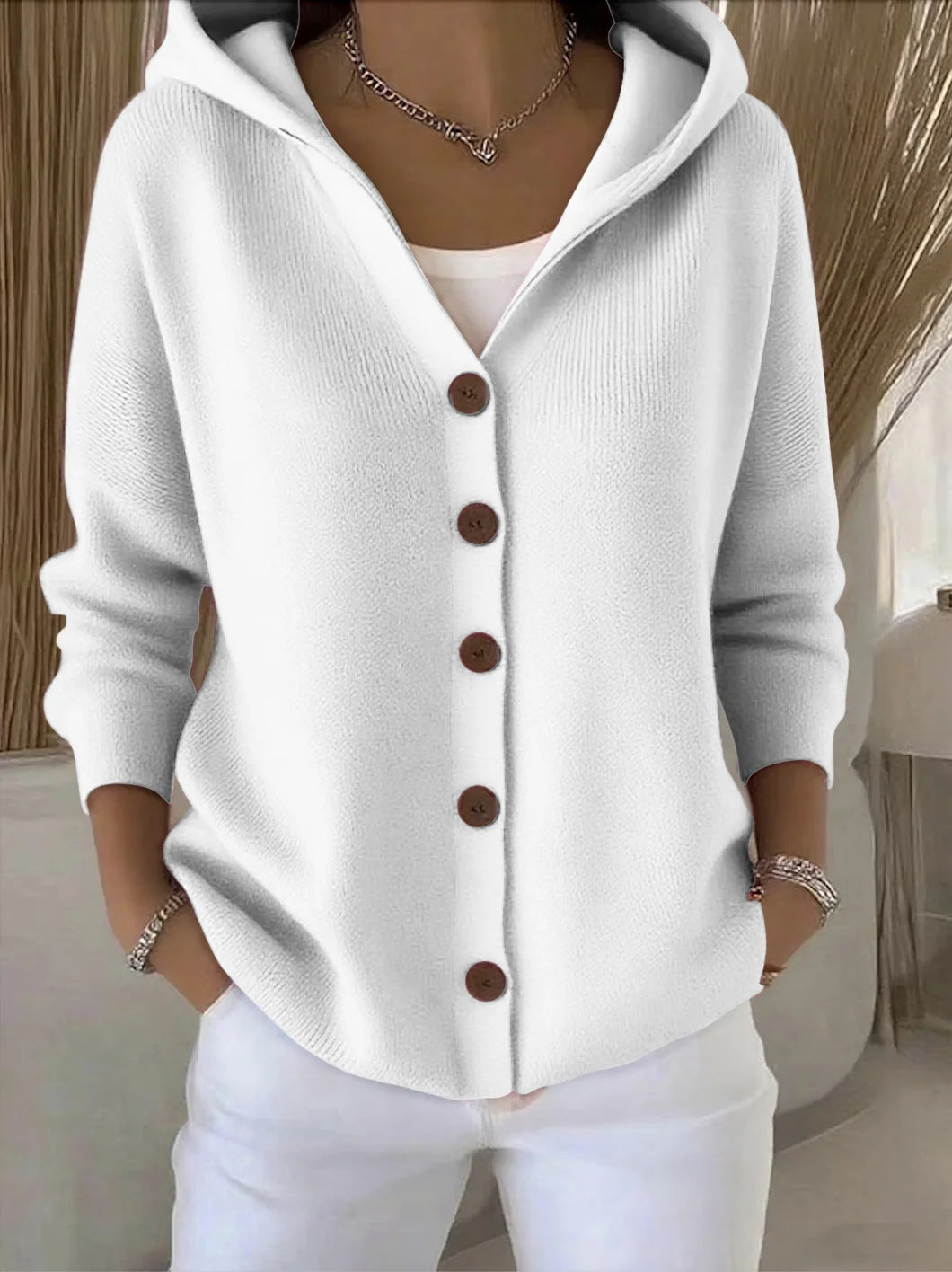 Maglione con cappuccio e bottoni Ins, moda autunno e inverno, cardigan lavorato a maglia casual, top a maniche lunghe da donna