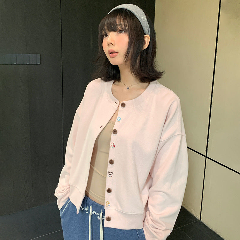 Autumn Crew Neck Baseball Uniform Sweater Coat For Women