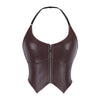 Top modellante con supporto per il torace in pelle con cerniera da donna