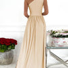 Abito lungo da cocktail da donna, elegante, sexy, monospalla, con spacco alto e cut-out, senza maniche