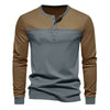 Retro Trendy Long-sleeve Color Matching Henry Collar Bottoming Shirt Casual T-shirt