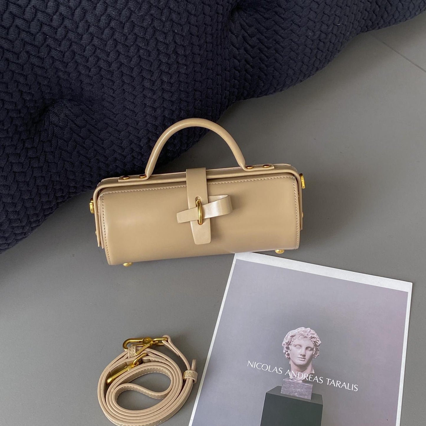 First Layer Cowhide Underarm Single Shoulder Cylinder Messenger Bag