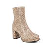 Sequined Thick High Heel Side Zipper Chunky Heel Ankle Boots