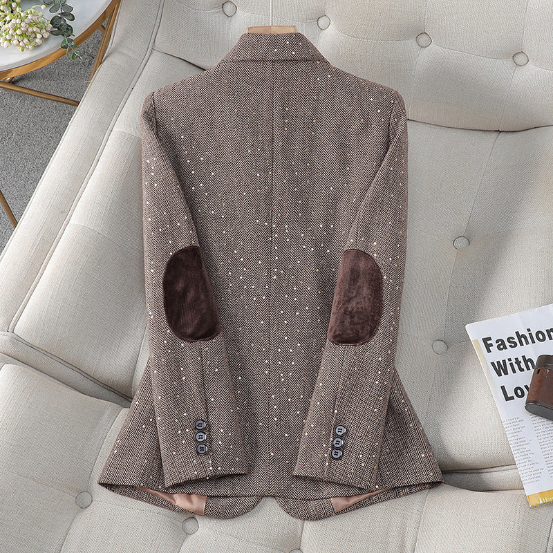 Giacca da abito piccola da donna in stile coreano con motivo pied de poule