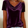 Nuova T-shirt in velluto sexy a maniche corte, girocollo, tinta unita