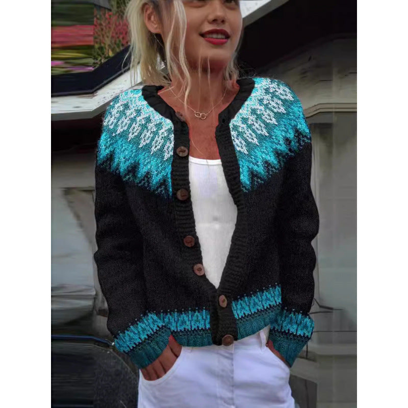Digital Printing Cardigan Knitted Coat