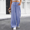 Pantaloni Loungeleisure Gessati a Vita Alta con Gamba Larga e Coulisse