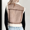 Dark Khaki Sherpa Lined Faux Suede Lapel Collar Vest