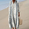 Resort Style Printed Long Sleeve For Women Loose Fitting V Neck Maxi Dress