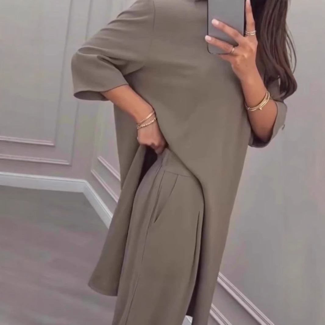 Womens Wide-Leg Pants Suit Fashionable And Casual Solid Color