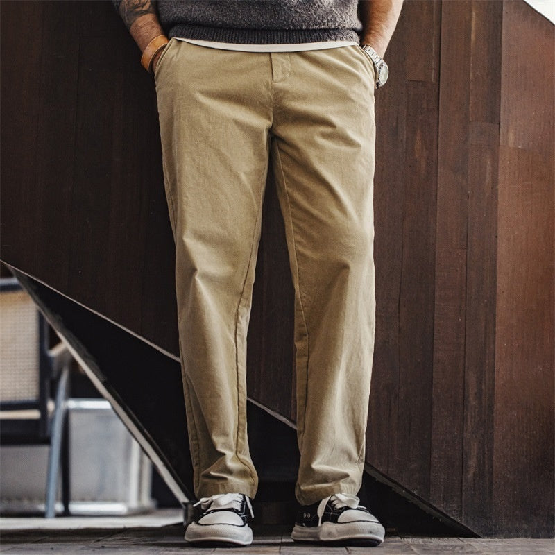 Retro Khaki Corduroy Casual Pants Straight Autumn