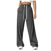 Women's Solid Color Straight-leg Fleece Wide-leg Sweatpants With Side Pockets