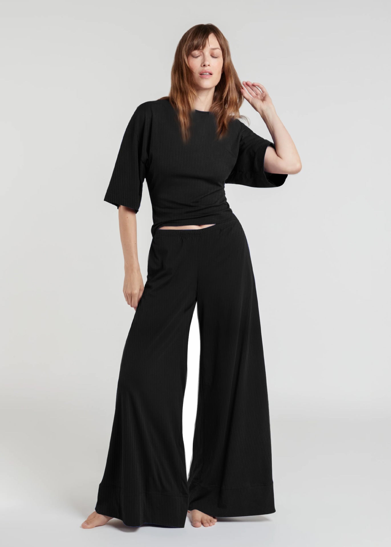 Womens Casual Slim-Fit Loose Wide-Leg Pants Set