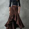 Western Brown High-Low Eco Suede Ruffle Maxi Skirt