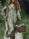 Vintage Printed V-neck Multi-color Long Sleeve Dress