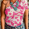 Womens Leopard-Print Short-Sleeve Off-Shoulder Top With A Crew Neck
